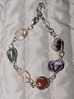 $3 with Bundle ~ Wrapped Wire Stone Bracelet 6440